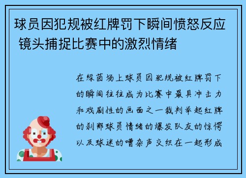 球员因犯规被红牌罚下瞬间愤怒反应 镜头捕捉比赛中的激烈情绪